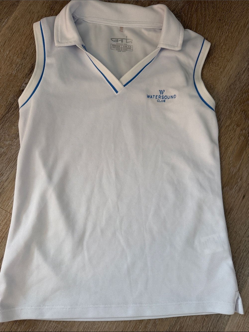 Watersound Club Girls' White Sleeveless Polo Tank with Blue Trim